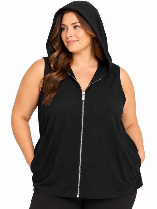 Calvin Klein Tops - Calvin Klein Black Sleeveless Hooded Zip Up Top Slightly Sheer Size 2X